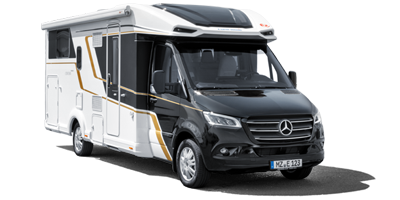 Seitenansicht eines Wohnmobils.