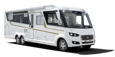 Seitliche Ansicht eines Wohnmobils.