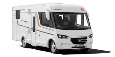 Seitliche Ansicht eines Wohnmobils.