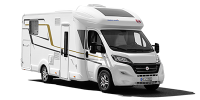 Seitenansicht eines Wohnmobils.