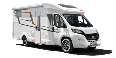 Seitenansicht eines Wohnmobils.